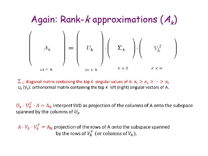 Again: Rank-k approximations (Ak) 