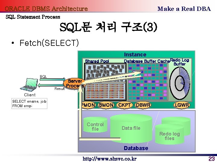 Make a Real DBA ORACLE DBMS Architecture SQL Statement Process SQL문 처리 구조(3) •