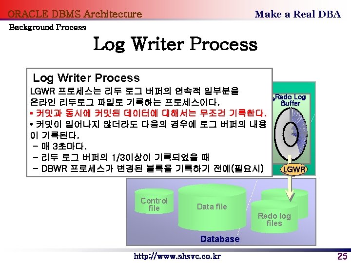 Make a Real DBA ORACLE DBMS Architecture Background Process Log Writer Process LGWR 프로세스는