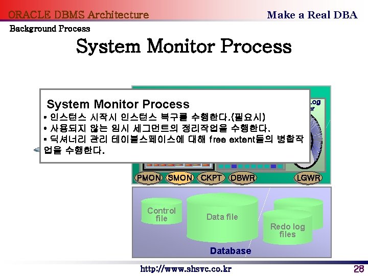 Make a Real DBA ORACLE DBMS Architecture Background Process System Monitor Process Shared Pool