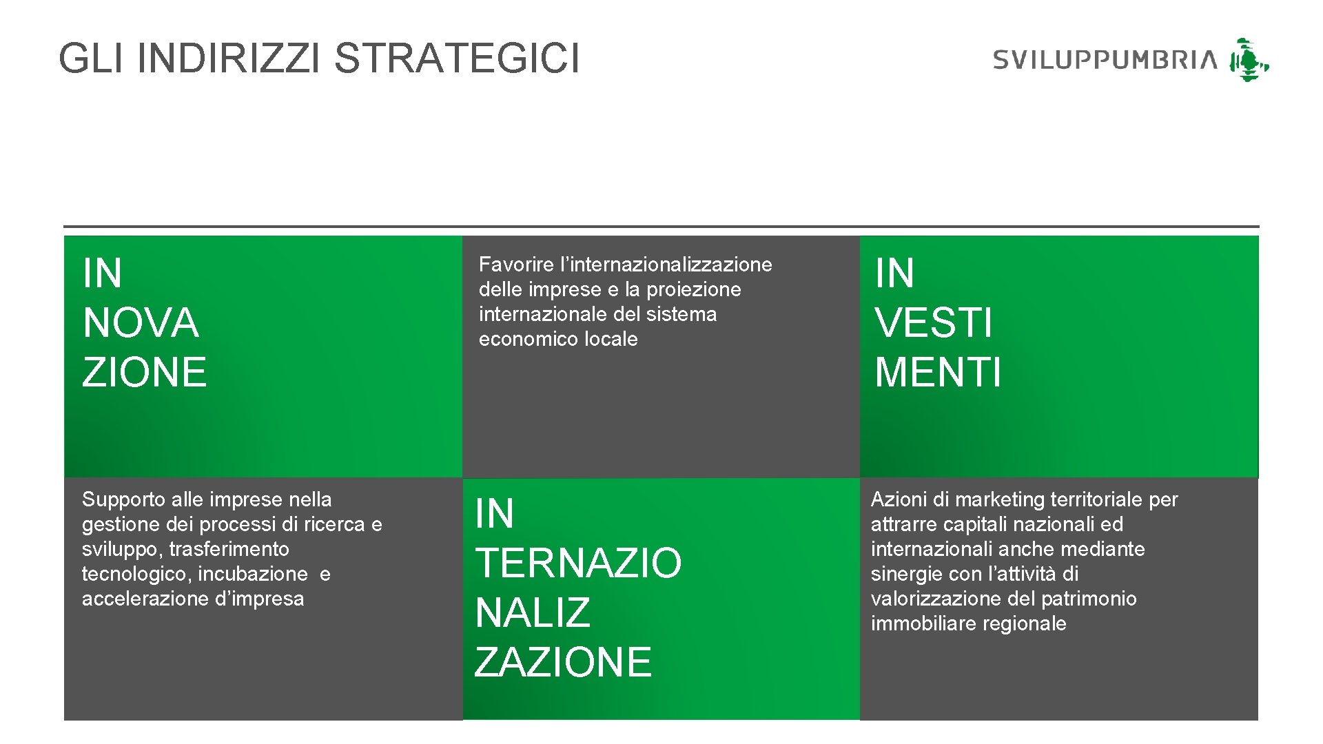 GLI INDIRIZZI STRATEGICI IN NOVA ZIONE Supporto alle imprese nella gestione dei processi di