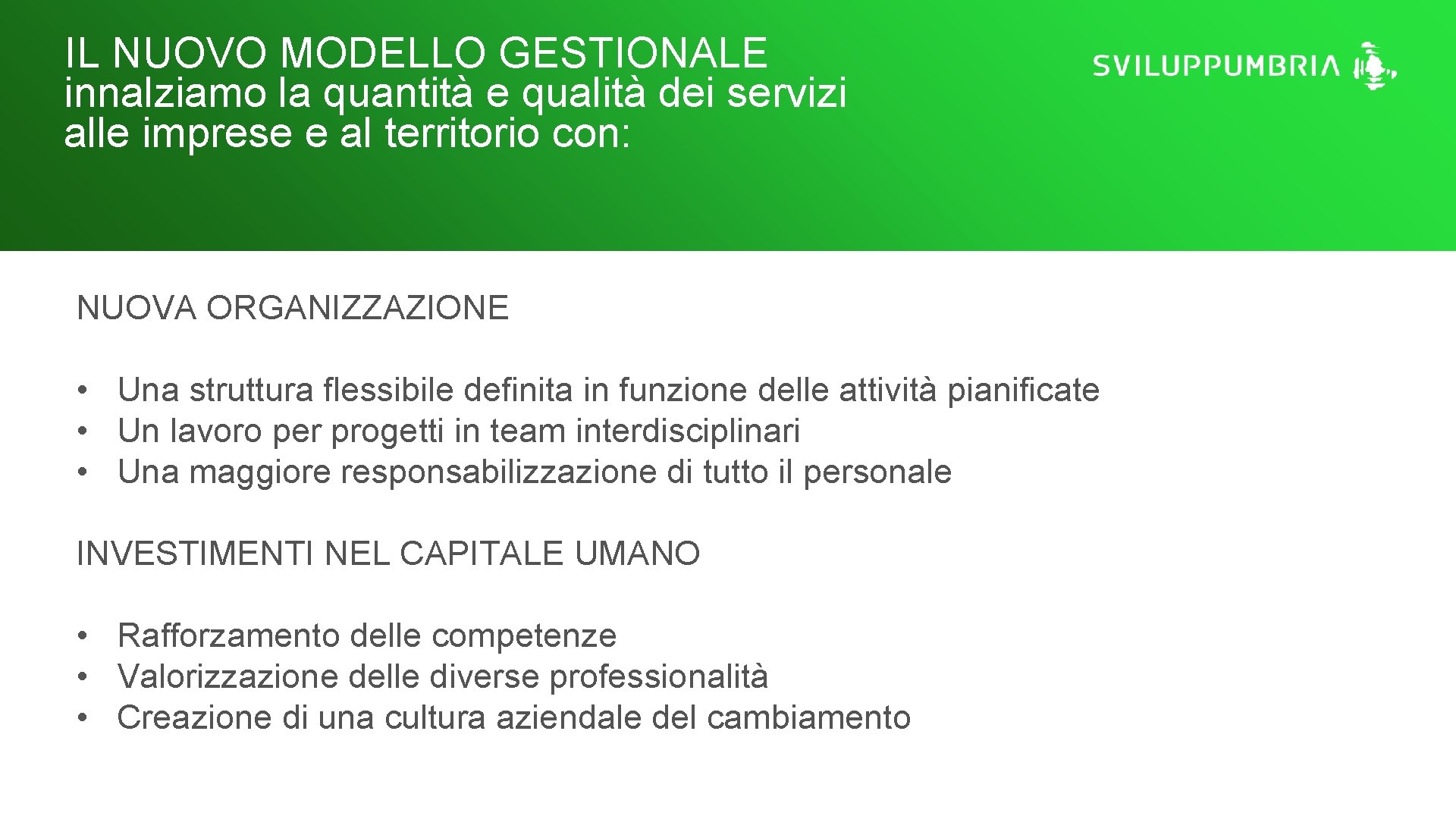 IL NUOVO MODELLO GESTIONALE innalziamo la quantità e qualità dei servizi alle imprese e