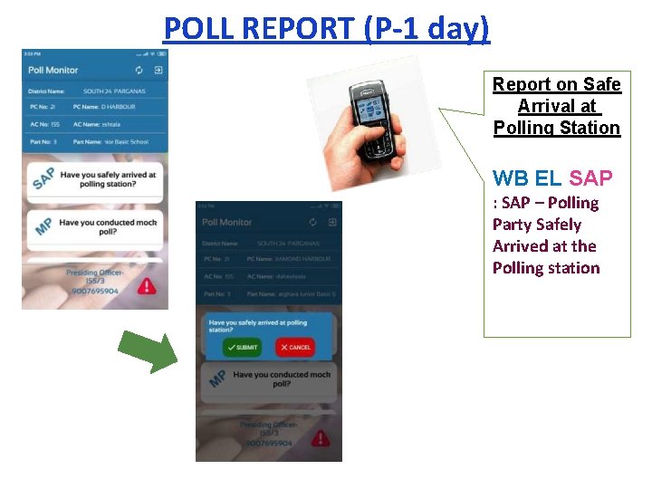 POLL REPORT (P-1 day) Report on Safe Arrival at Polling Station WB EL SAP