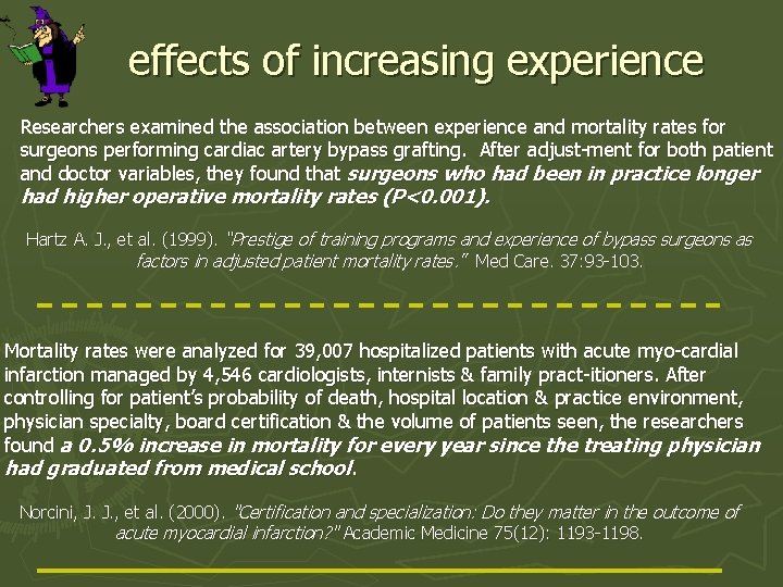 effects of increasing experience Researchers examined the association between experience and mortality rates for