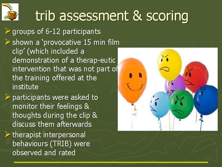 trib assessment & scoring Ø groups of 6 -12 participants Ø shown a ‘provocative