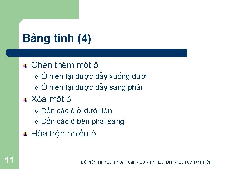 Bảng tính (4) Chèn thêm một ô Ô hiện tại được đẩy xuống dưới