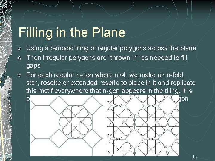Filling in the Plane Using a periodic tiling of regular polygons across the plane