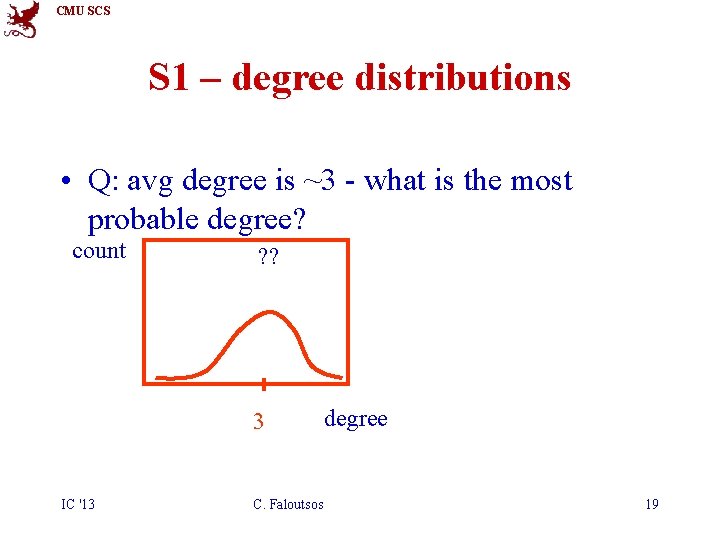 CMU SCS S 1 – degree distributions • Q: avg degree is ~3 -