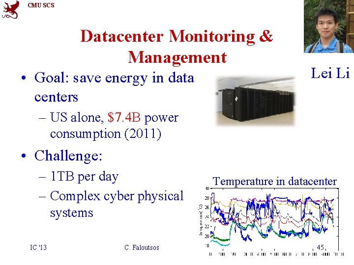 CMU SCS Datacenter Monitoring & Management • Goal: save energy in data centers Lei