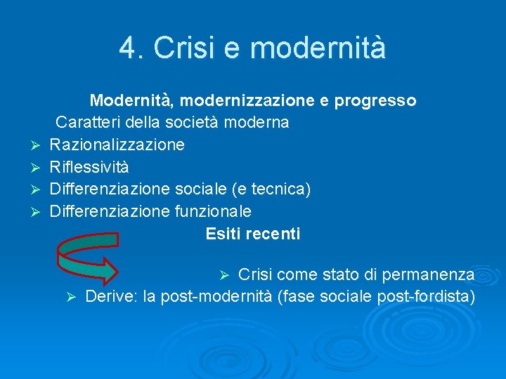 4. Crisi e modernità Ø Ø Modernità, modernizzazione e progresso Caratteri della società moderna 4. Crisi e modernità Ø Ø Modernità, modernizzazione e progresso Caratteri della società moderna