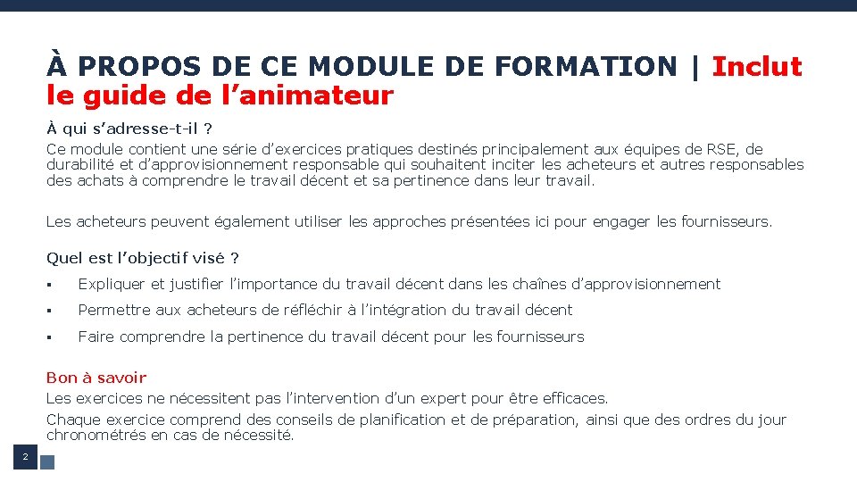 À PROPOS DE CE MODULE DE FORMATION | Inclut le guide de l’animateur À