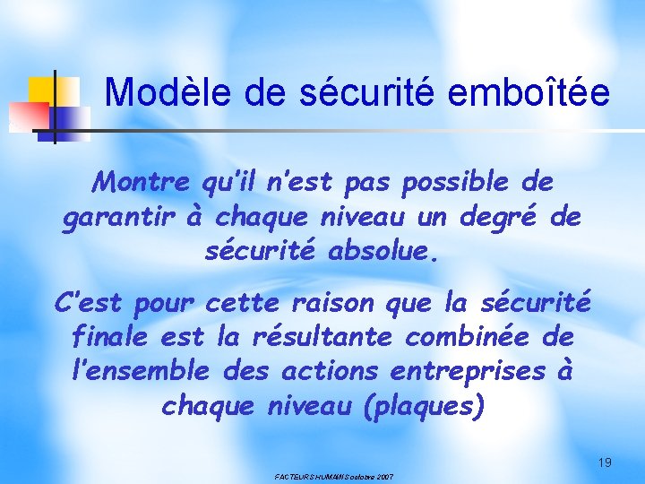 Modèle de sécurité emboîtée Montre qu’il n’est pas possible de garantir à chaque niveau