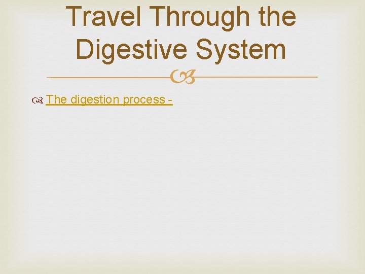 Travel Through the Digestive System The digestion process - 