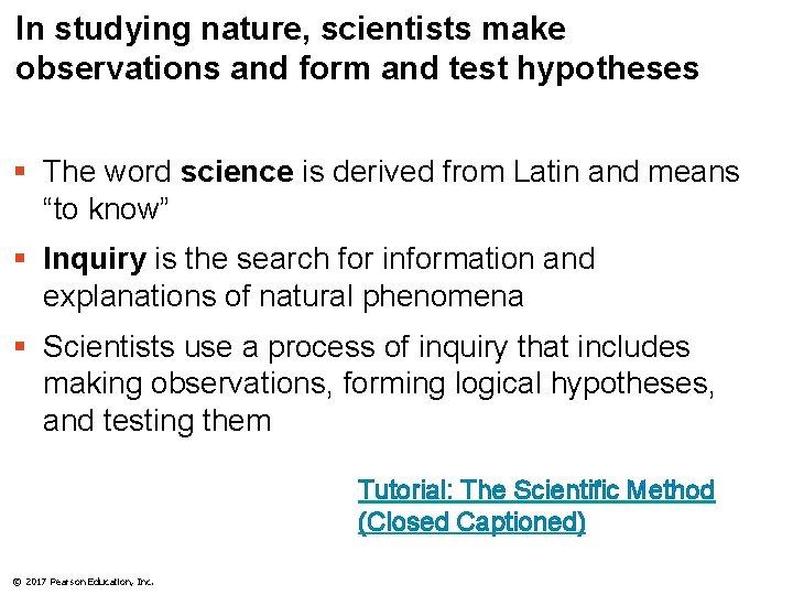 In studying nature, scientists make observations and form and test hypotheses § The word