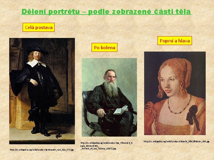 Dělení portrétu – podle zobrazené části těla Celá postava Poprsí a hlava Po kolena