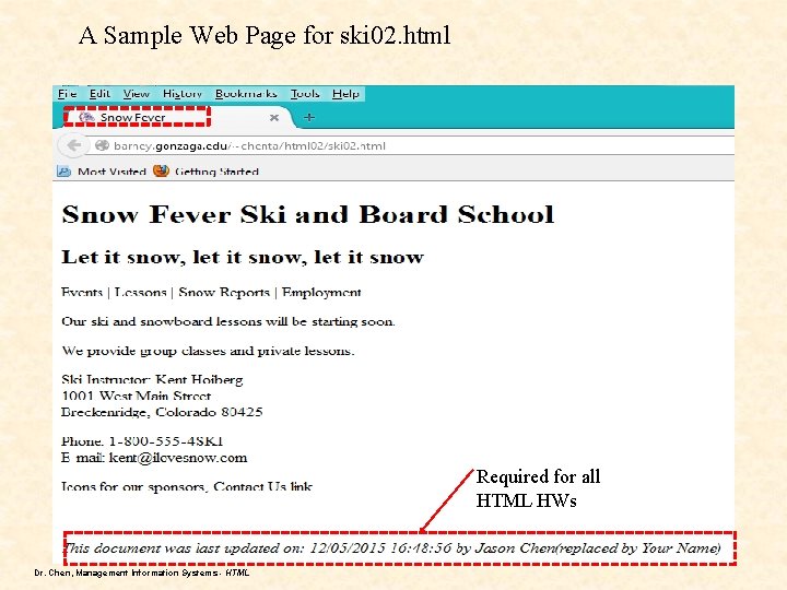 A Sample Web Page for ski 02. html Required for all HTML HWs Dr.