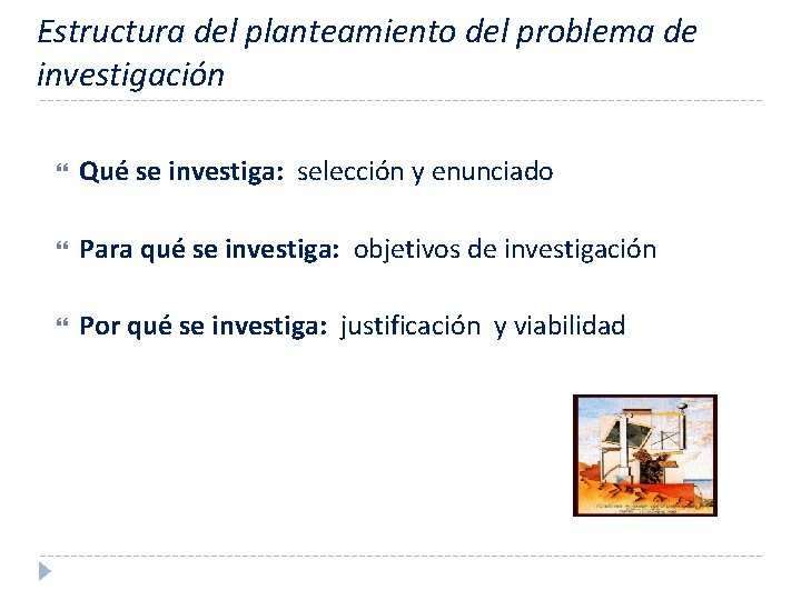 Estructura del planteamiento del problema de investigación Qué se investiga: selección y enunciado Para