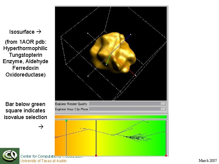 Isosurface (from 1 AOR pdb: Hyperthormophilic Tungstopterin Enzyme, Aldehyde Ferredoxin Oxidoreductase) Bar below green