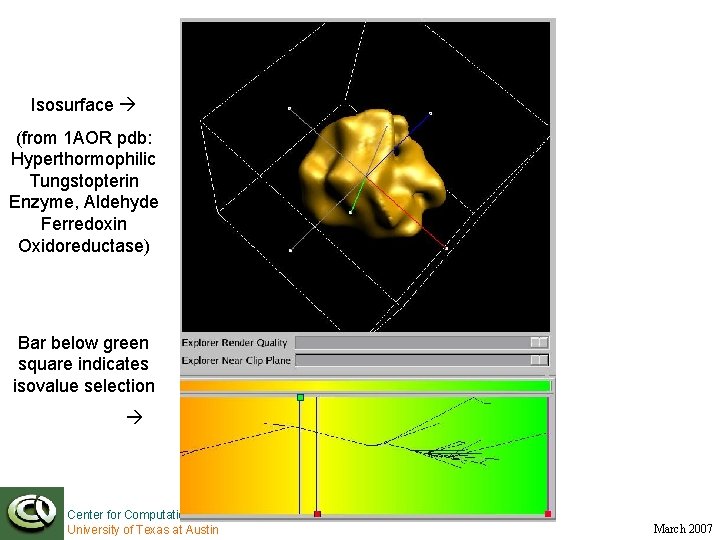 Isosurface (from 1 AOR pdb: Hyperthormophilic Tungstopterin Enzyme, Aldehyde Ferredoxin Oxidoreductase) Bar below green