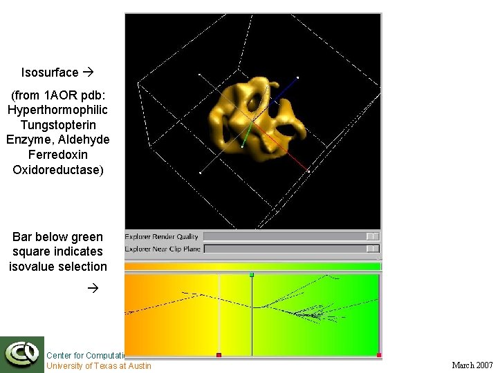 Isosurface (from 1 AOR pdb: Hyperthormophilic Tungstopterin Enzyme, Aldehyde Ferredoxin Oxidoreductase) Bar below green