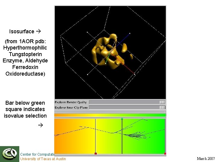 Isosurface (from 1 AOR pdb: Hyperthormophilic Tungstopterin Enzyme, Aldehyde Ferredoxin Oxidoreductase) Bar below green