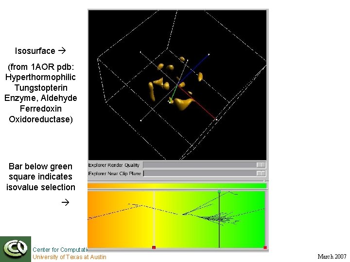 Isosurface (from 1 AOR pdb: Hyperthormophilic Tungstopterin Enzyme, Aldehyde Ferredoxin Oxidoreductase) Bar below green