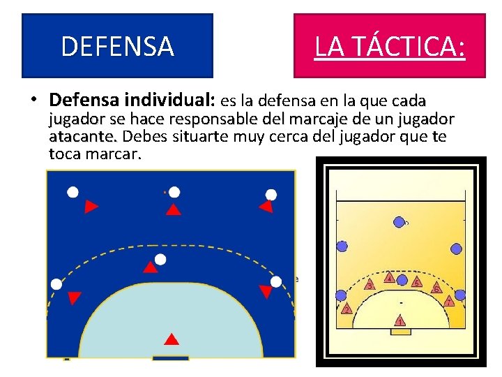 DEFENSA LA TÁCTICA: • Defensa individual: es la defensa en la que cada jugador