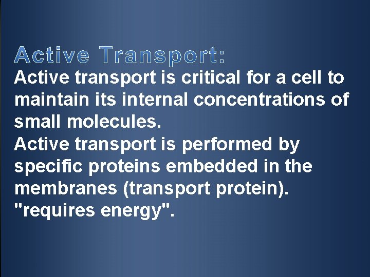 Active transport is critical for a cell to maintain its internal concentrations of small
