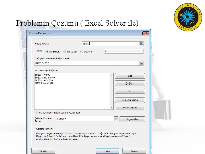 Problemin Çözümü ( Excel Solver ile) 