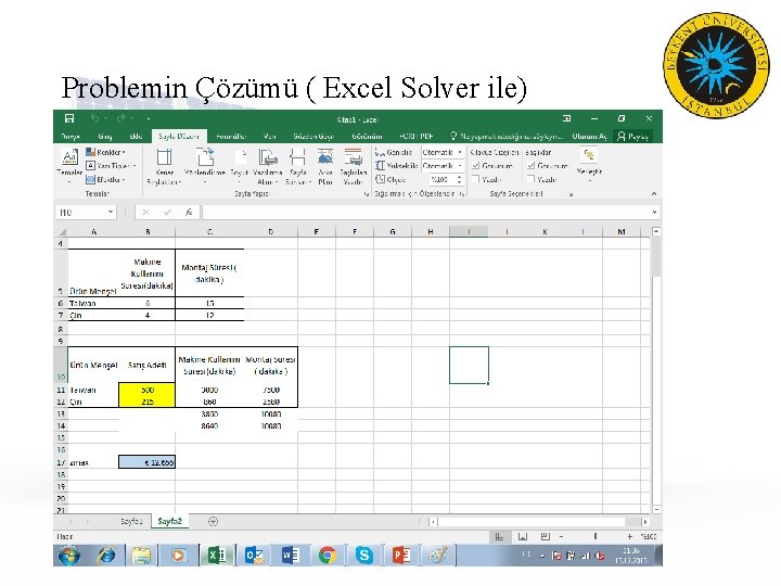 Problemin Çözümü ( Excel Solver ile) 