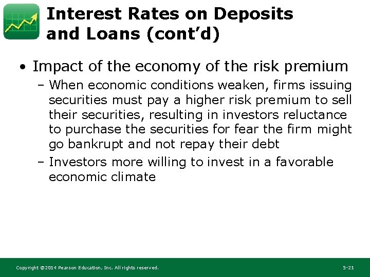 Interest Rates on Deposits and Loans (cont’d) • Impact of the economy of the Interest Rates on Deposits and Loans (cont’d) • Impact of the economy of the