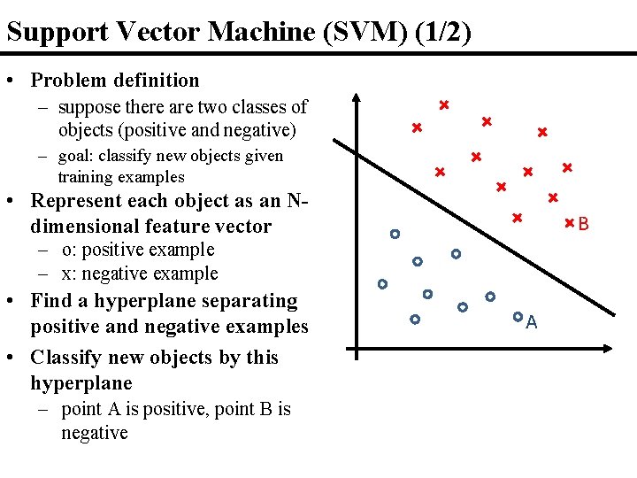 Support Vector Machine (SVM) (1/2) • Problem definition – suppose there are two classes