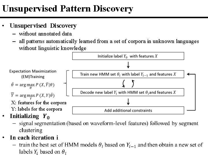 Unsupervised Pattern Discovery • Unsupervised Discovery – without annotated data – all patterns automatically