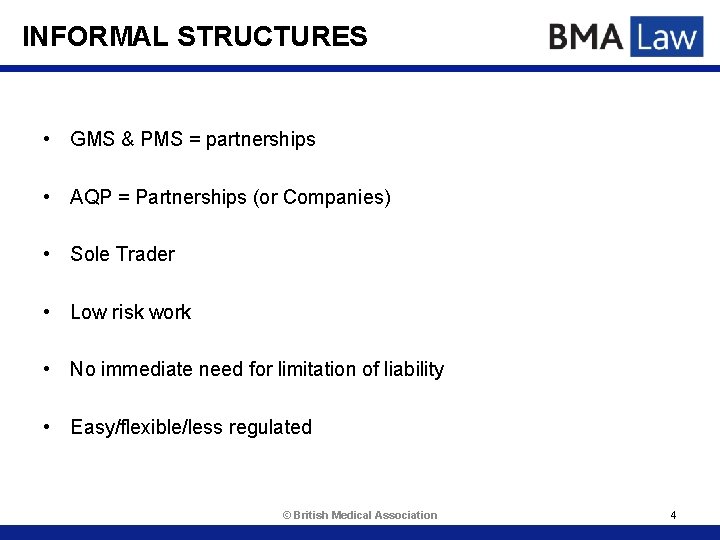 INFORMAL STRUCTURES • GMS & PMS = partnerships • AQP = Partnerships (or Companies)