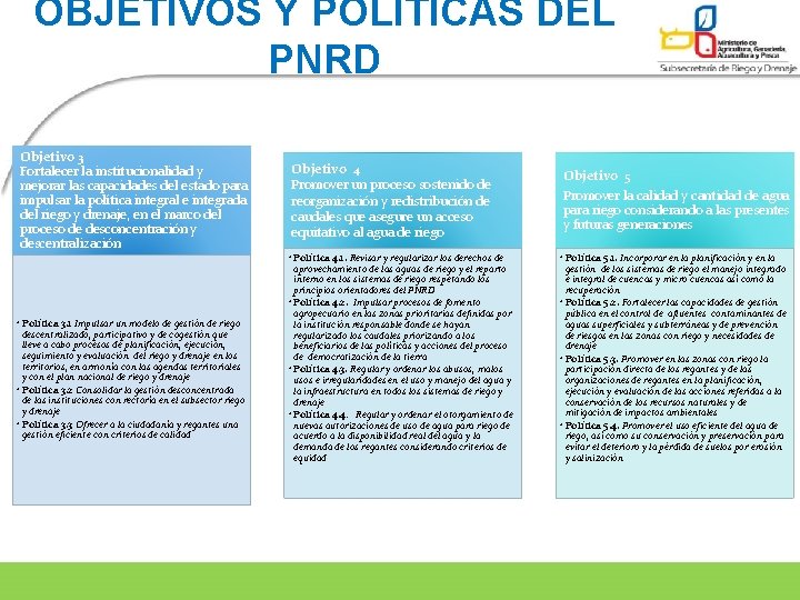 OBJETIVOS Y POLITICAS DEL PNRD Objetivo 3 Fortalecer la institucionalidad y mejorar las capacidades