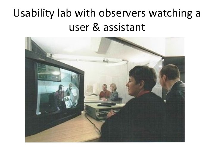 Usability lab with observers watching a user & assistant 