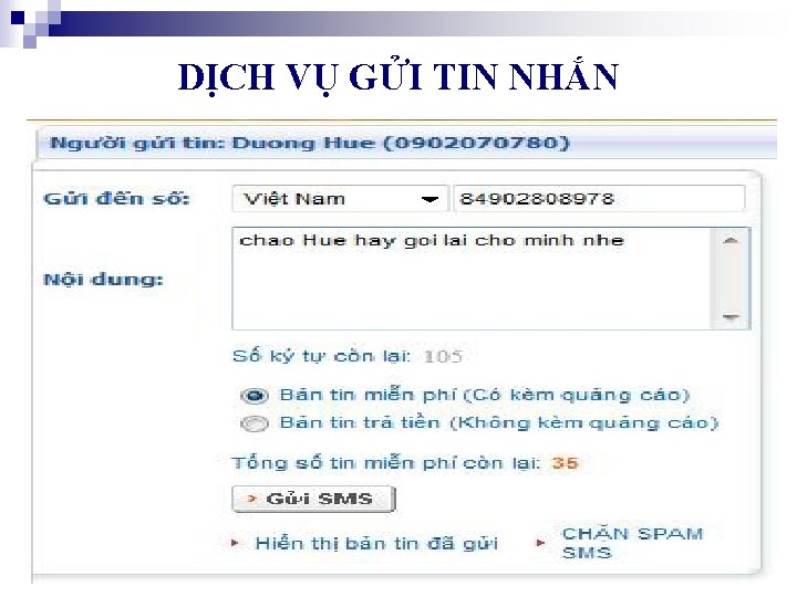 DỊCH VỤ GỬI TIN NHẮN 