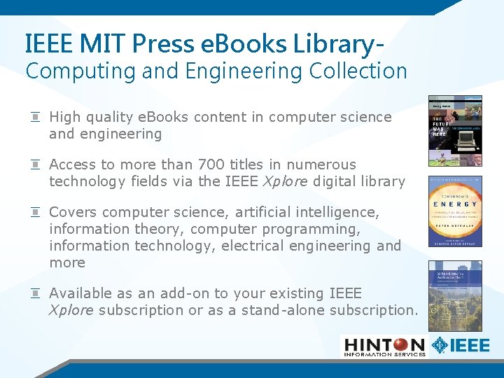 IEEE MIT Press e. Books Library- Computing and Engineering Collection High quality e. Books