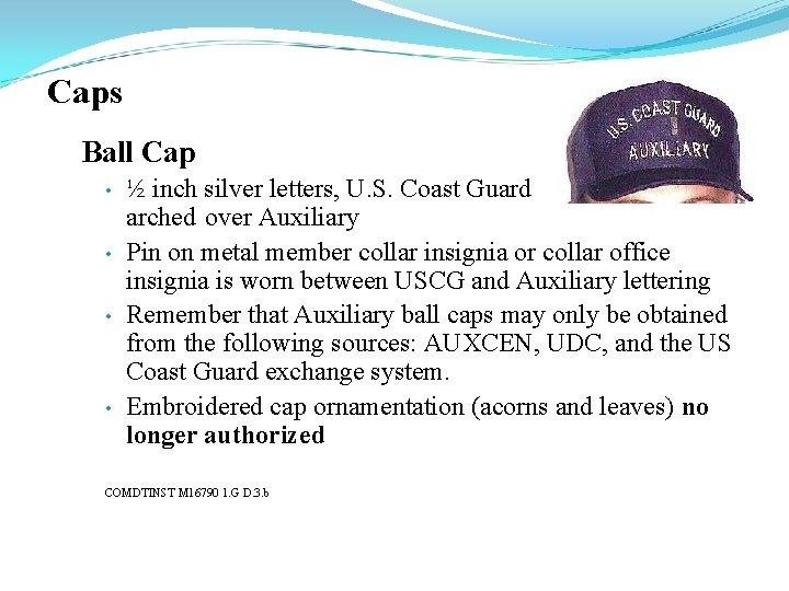 Caps Ball Cap • • ½ inch silver letters, U. S. Coast Guard arched