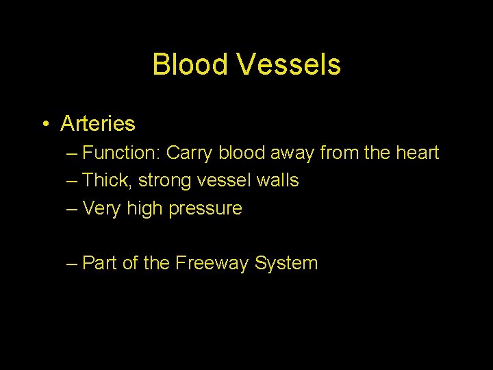 Blood Vessels • Arteries – Function: Carry blood away from the heart – Thick,