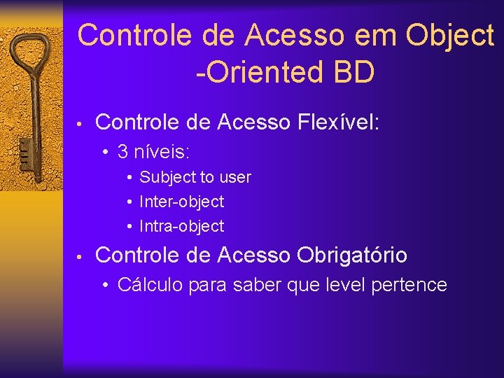 Controle de Acesso em Object -Oriented BD • Controle de Acesso Flexível: • 3