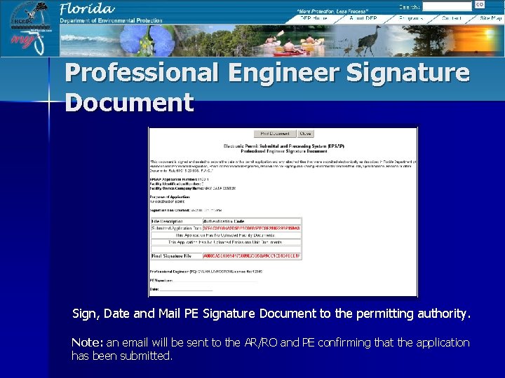 Professional Engineer Signature Document Sign, Date and Mail PE Signature Document to the permitting