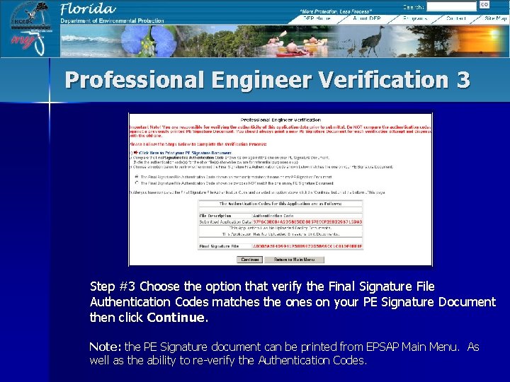 Professional Engineer Verification 3 Step #3 Choose the option that verify the Final Signature