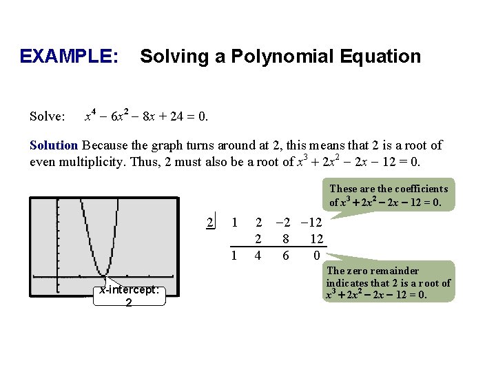 EXAMPLE: Solve: Solving a Polynomial Equation x 4 - 6 x 2 - 8