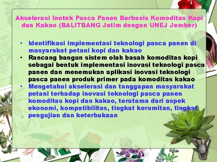 Akselerasi Inotek Pasca Panen Berbasis Komoditas Kopi dan Kakao (BALITBANG Jatim dengan UNEJ Jember)