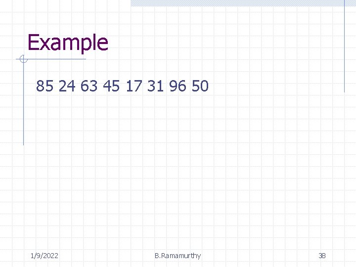 Example 85 24 63 45 17 31 96 50 1/9/2022 B. Ramamurthy 38 
