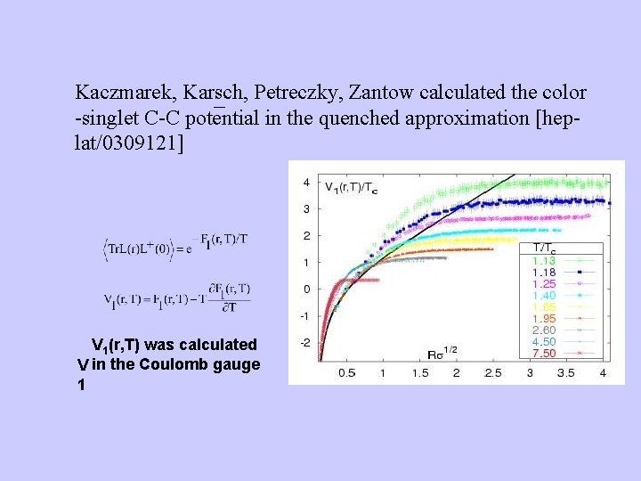 Kaczmarek, Karsch, Petreczky, Zantow calculated the color -singlet C-C potential in the quenched approximation