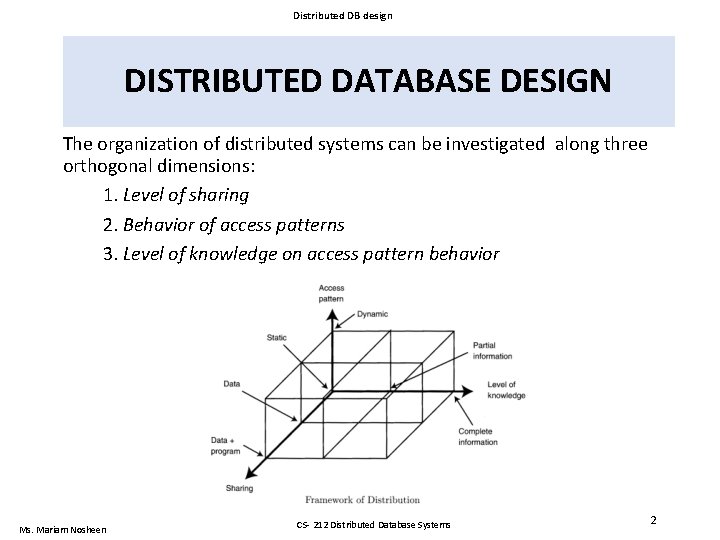 Distributed DB design DISTRIBUTED DATABASE DESIGN The organization of distributed systems can be investigated