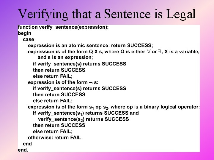 Verifying that a Sentence is Legal 