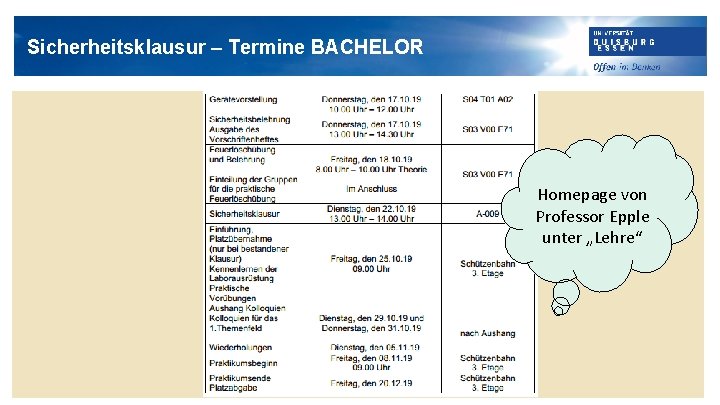 Sicherheitsklausur – Termine BACHELOR Homepage von Professor Epple unter „Lehre“ 